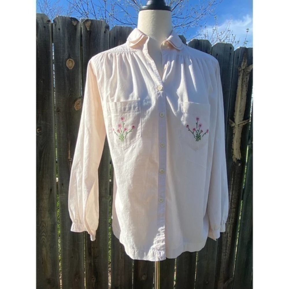 Vintage Peasant Top, India Cotton, 60s 70s Floral Embroidered stitch, handmade - Picture 6 of 15